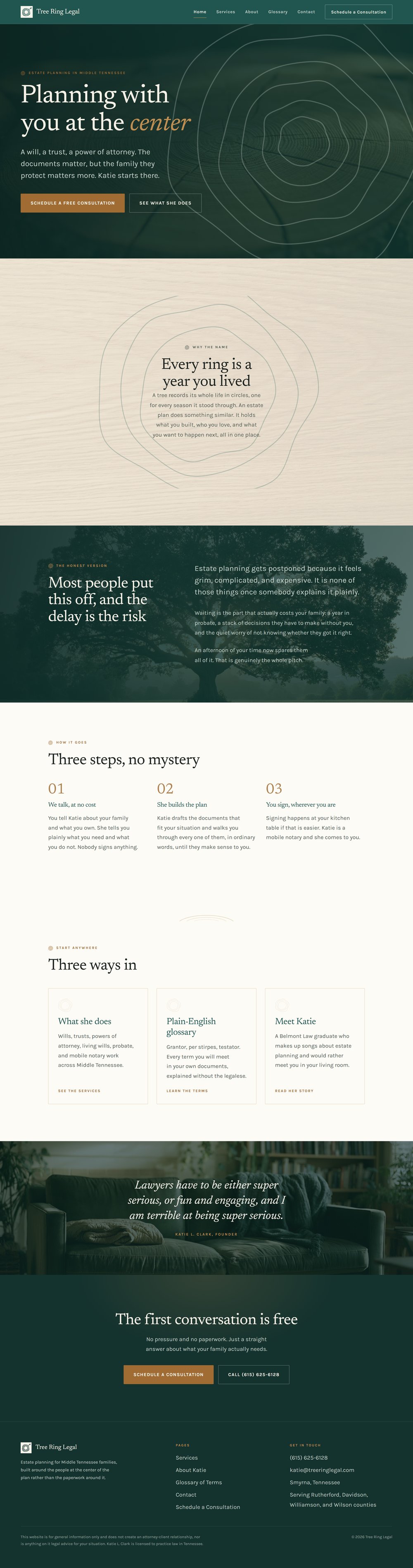 The proposed Tree Ring Legal homepage from top to bottom